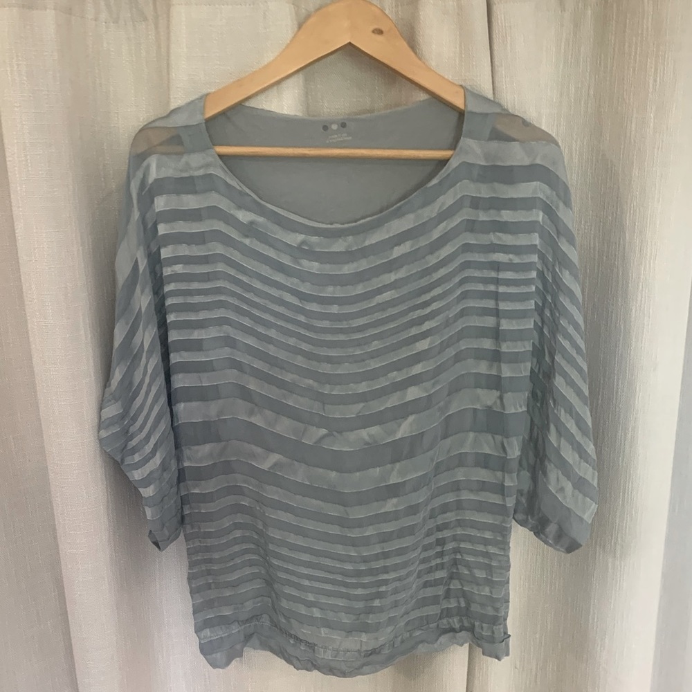 Three Dots dusky blue gray silk blend blouse
